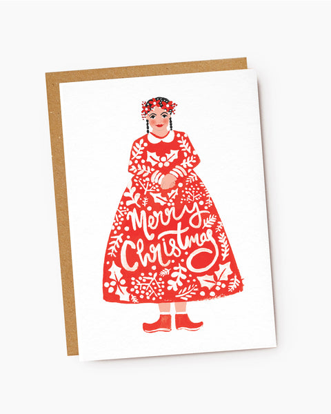 Christmas Folk Lady Red